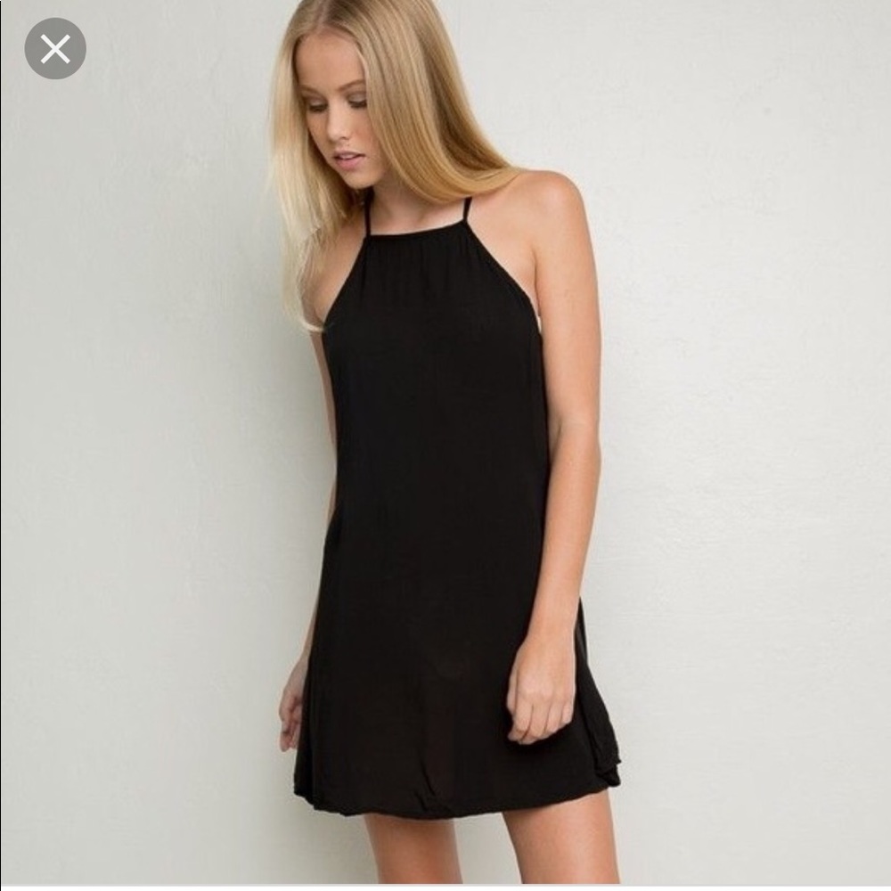Little black dress: high neck suede dress
